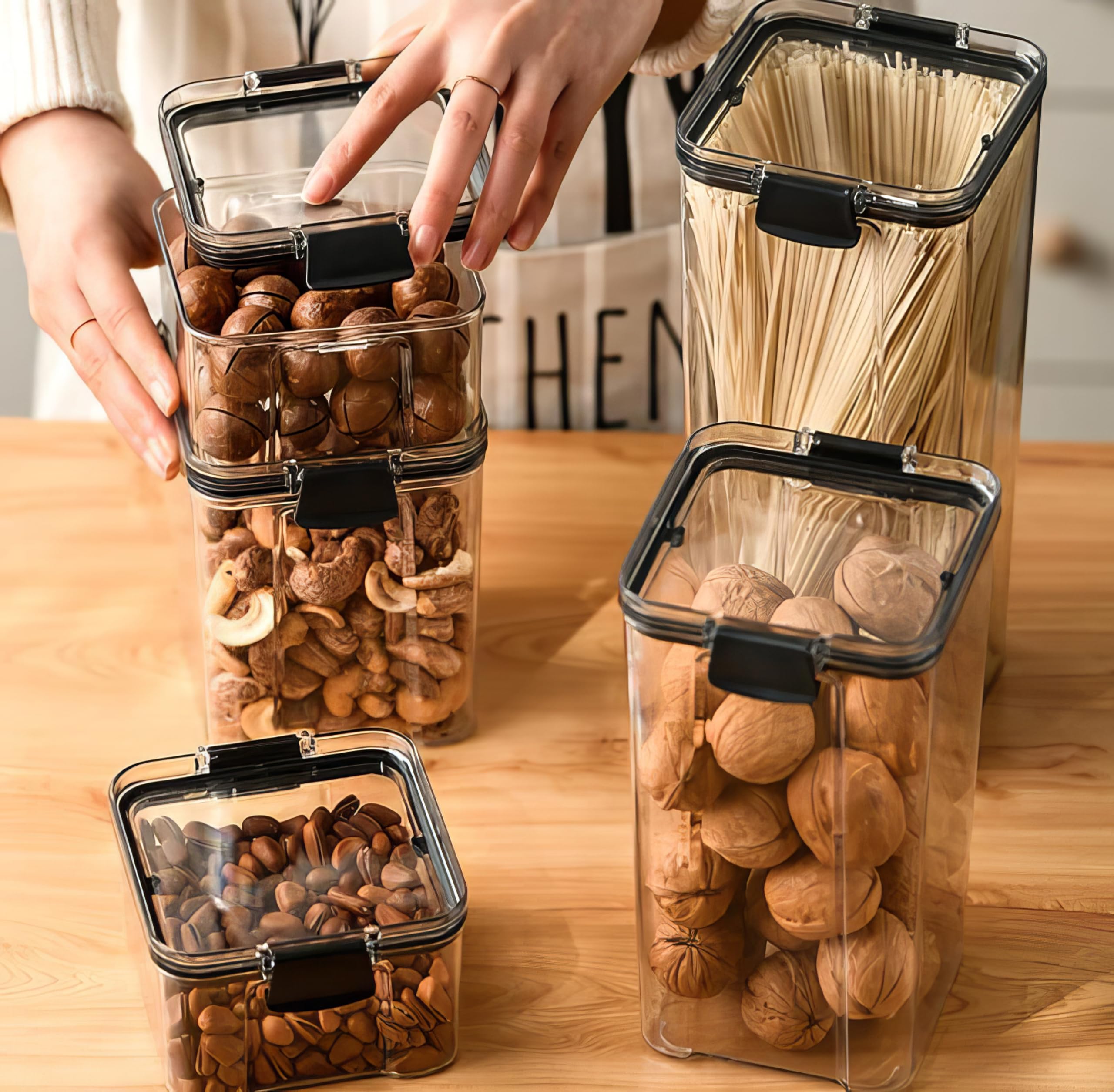 Kwer 700Ml Air Tight Container Set For Home Kitchen Items Storage Containers Set Food Containers (Plastic, Pack Of 12), Black